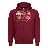 Burgundy dead inside but festive Zipper Hoodie - AdoDesignShop
