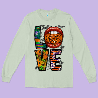 Love Halloween Lips Long Sleeve Tee Designed By Cowhidedigitalart