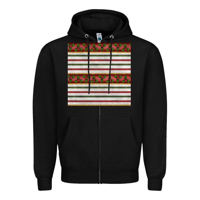 Christmas Mistletoe And Stripes Seamless Pattern Zipper Hoodie by BundleAndBundleShop | Teevron