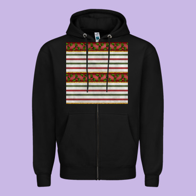 Christmas Mistletoe And Stripes Seamless Pattern Zipper Hoodie Designed By Bundleandbundleshop