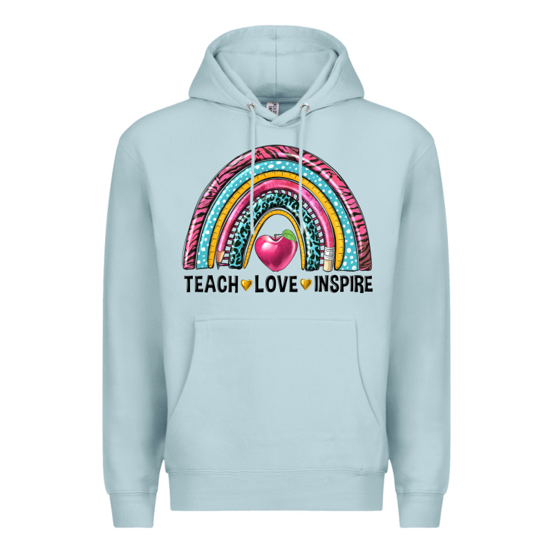 Rainbow Teach Love Inspire Premium Hoodie by NancyCooperArtShop | Teevron
