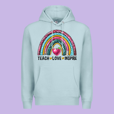 Rainbow Teach Love Inspire Premium Hoodie Designed By Nancycooperartshop