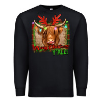 Black merry christmas y'all highland cow Premium Sweatshirt - Jasminsmagicworld