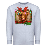 Heather Grey merry christmas y'all highland cow Premium Sweatshirt - Jasminsmagicworld
