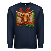 Navy merry christmas y'all highland cow Premium Sweatshirt - Jasminsmagicworld