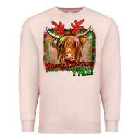 Pale Pink merry christmas y'all highland cow Premium Sweatshirt - Jasminsmagicworld