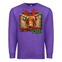 Purple merry christmas y'all highland cow Premium Sweatshirt - Jasminsmagicworld