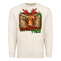 Sandshell merry christmas y'all highland cow Premium Sweatshirt - Jasminsmagicworld