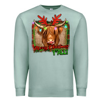 Seafoam merry christmas y'all highland cow Premium Sweatshirt - Jasminsmagicworld