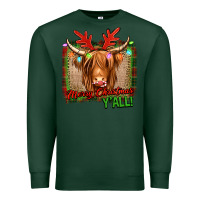 Sports Green merry christmas y'all highland cow Premium Sweatshirt - Jasminsmagicworld