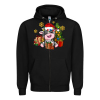 Black little cute christmas cow Zipper Hoodie - AdoDesignShop