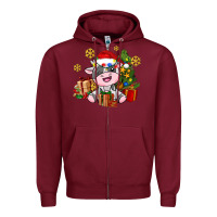 Burgundy little cute christmas cow Zipper Hoodie - AdoDesignShop