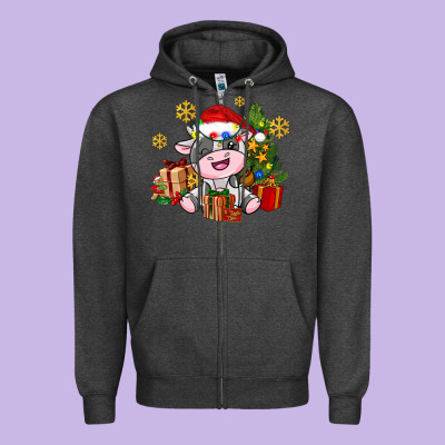 Little Cute Christmas Cow Zipper Hoodie Designed By Adodesignshop