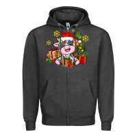 Charcoal Heather little cute christmas cow Zipper Hoodie - AdoDesignShop