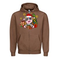Chestnut little cute christmas cow Zipper Hoodie - AdoDesignShop