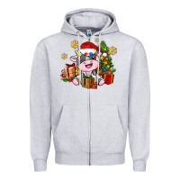 Heather Grey little cute christmas cow Zipper Hoodie - AdoDesignShop