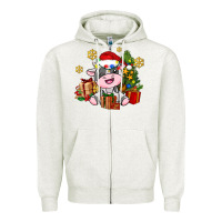 Oatmeal Heather little cute christmas cow Zipper Hoodie - AdoDesignShop