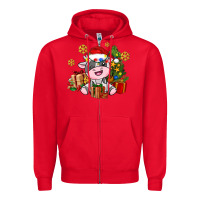 Red little cute christmas cow Zipper Hoodie - AdoDesignShop