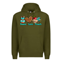 Army Green peace love teach Premium Hoodie - NancyCooperArtShop