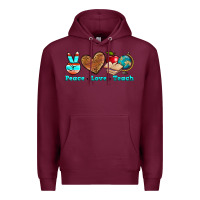 Burgundy peace love teach Premium Hoodie - NancyCooperArtShop