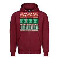 Burgundy christmas trees hand drawn seamless pattern Zipper Hoodie - BundleAndBundleShop