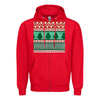 Red christmas trees hand drawn seamless pattern Zipper Hoodie - BundleAndBundleShop