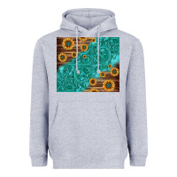 Heather Grey Tooled Leather And Sunflowers Heavyweight Hoodie - Jasminsmagicworld