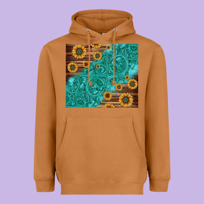 Tooled Leather And Sunflowers Heavyweight Hoodie Designed By Jasminsmagicworld