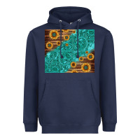 Navy Tooled Leather And Sunflowers Heavyweight Hoodie - Jasminsmagicworld