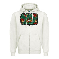 Oatmeal Heather christmas gift box and leopard background Zipper Hoodie - BundleAndBundleShop