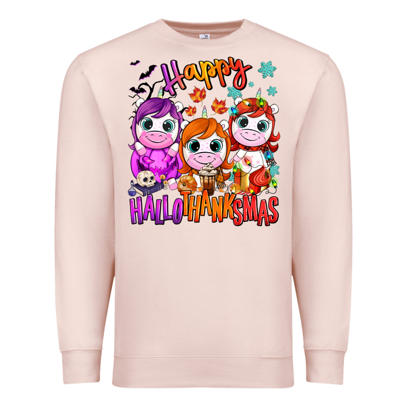 Happy Hallothanksmas Unicorns Premium Sweatshirt by NancyCooperArtShop | Teevron