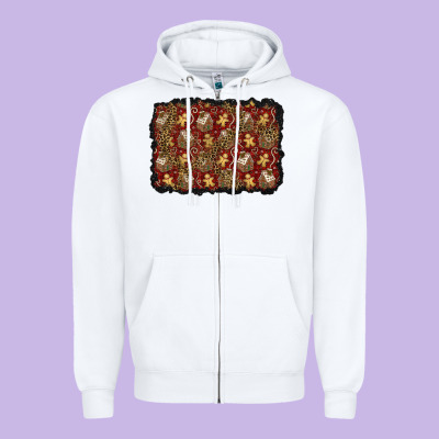 Christmas Gingerbread Man And House Background Zipper Hoodie Designed By Bundleandbundleshop