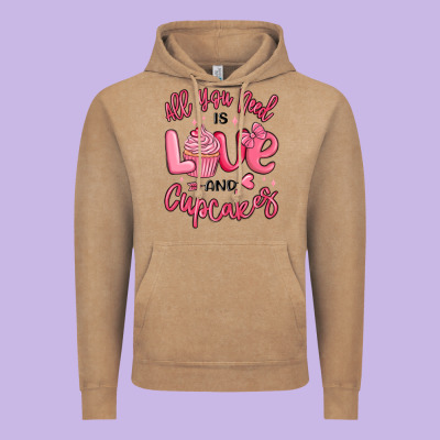 Vintage Hoodie all you need is love and cupcakes valentines day