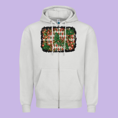 Christmas Ornament And Diamond Plaid  Background Zipper Hoodie Designed By Bundleandbundleshop