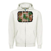 Oatmeal Heather christmas ornament and diamond plaid  background Zipper Hoodie - BundleAndBundleShop