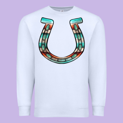 Serape Turquoise Horseshoe Premium Sweatshirt Designed By Jasminsmagicworld