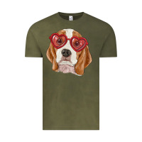Vintage Olive Beagle with love glasses Vintage Tee - RanaPortraitStore