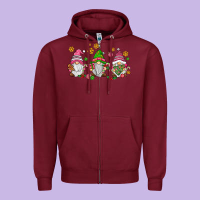 Pink Christmas Gnomies Zipper Hoodie Designed By Adodesignshop