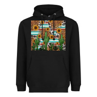 Black western cactus and sunflowers Heavyweight Hoodie - Jasminsmagicworld