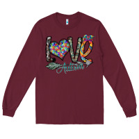 Burgundy love autism Long Sleeve Tee - SublimationCraftShop