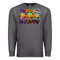 Charcoal Heather Happy Hallothanksmas school bus Premium Sweatshirt - NancyCooperArtShop