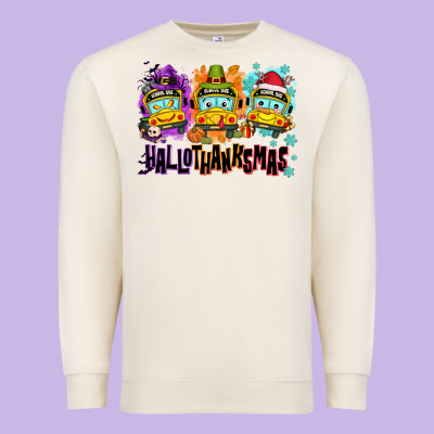 Happy Hallothanksmas School Bus Premium Sweatshirt Designed By Nancycooperartshop
