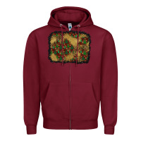 Burgundy christmas trees and leopard background Zipper Hoodie - BundleAndBundleShop