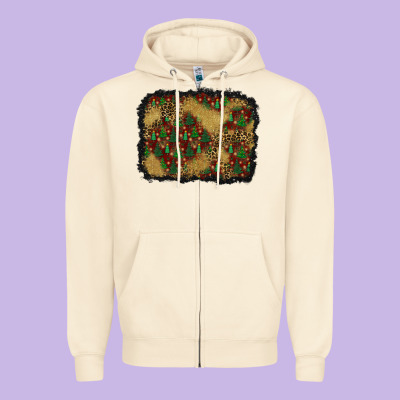 Christmas Trees And Leopard Background Zipper Hoodie Designed By Bundleandbundleshop