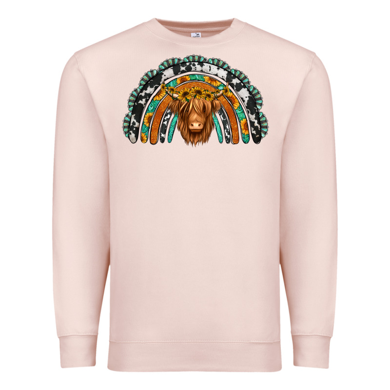 Turquoise Cowhide Sunflower Headband Highland Cow Premium Sweatshirt by Jasminsmagicworld | Teevron