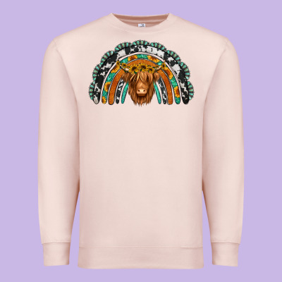 Turquoise Cowhide Sunflower Headband Highland Cow Premium Sweatshirt Designed By Jasminsmagicworld