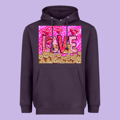 Love Gnome With Bear Heavyweight Hoodie Designed By Nancycooperartshop