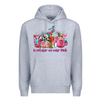 Heather Grey western cancer  in october we wear pink coffee cups with ribbons Premium Hoodie - AdoDesignShop