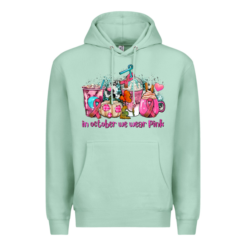 Western Cancer  In October We Wear Pink Coffee Cups With Ribbons Premium Hoodie by AdoDesignShop | Teevron