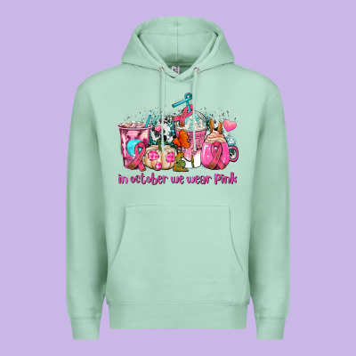 Western Cancer  In October We Wear Pink Coffee Cups With Ribbons Premium Hoodie Designed By Adodesignshop